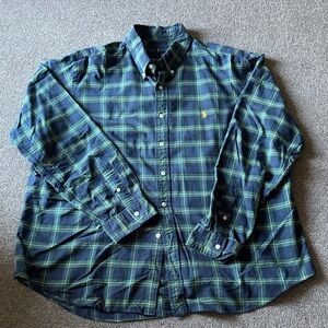 Polo by Ralph Lauren Men's Blue and Green Checkered Shirt